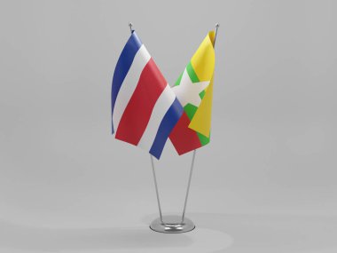Myanmar - Kosta Rika İşbirliği Bayrakları, Beyaz Arkaplan - 3D Render