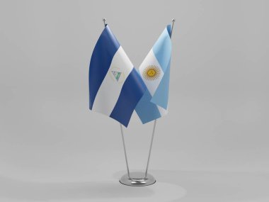 Arjantin - Nikaragua İşbirliği Bayrakları, Beyaz Arkaplan - 3D Render