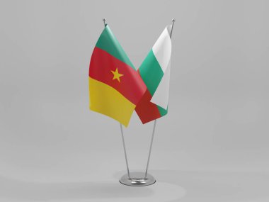 Bulgaristan - Kamerun İşbirliği Bayrakları, Beyaz Arkaplan - 3D Render
