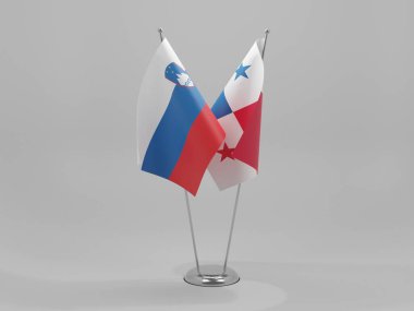 Panama - Slovenya İşbirliği Bayrakları, Beyaz Arkaplan - 3D Render