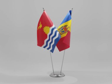 Moldova - Kiribati İşbirliği Bayrakları, Beyaz Arkaplan - 3D Render