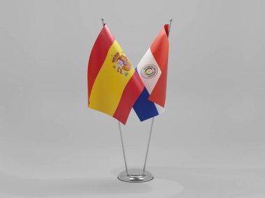 Paraguay - İspanya İşbirliği Bayrakları, Beyaz Arkaplan - 3D Render