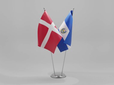 El Salvador - Danimarka İşbirliği Bayrakları, Beyaz Arkaplan - 3D Render