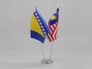 Malezya - Bosna-Hersek İşbirliği Bayrakları, Beyaz Arkaplan - 3D Hazırlama