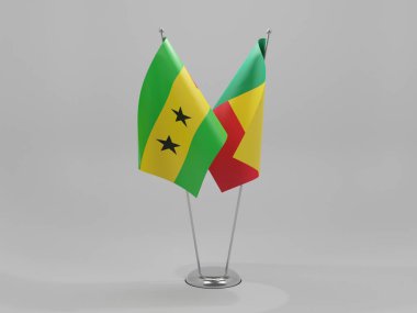 Benin - Sao Tome ve Principe İşbirliği Bayrakları, Beyaz Arkaplan - 3D Render