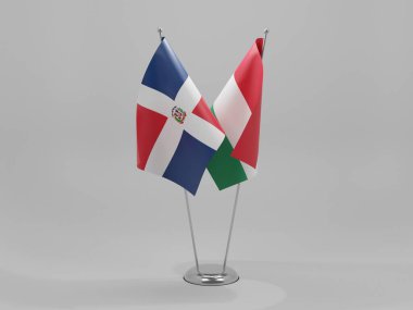 Macaristan - Dominik Cumhuriyeti İşbirliği Bayrakları, Beyaz Arkaplan - 3D Render