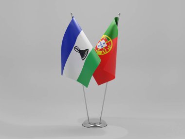 Portekiz - Lesotho İşbirliği Bayrakları, Beyaz Arkaplan - 3D Render