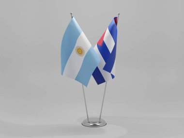 Küba - Arjantin İşbirliği Bayrakları, Beyaz Arkaplan - 3D Render