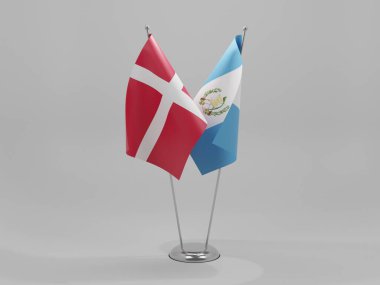 Guatemala - Danimarka İşbirliği Bayrakları, Beyaz Arkaplan - 3D Render