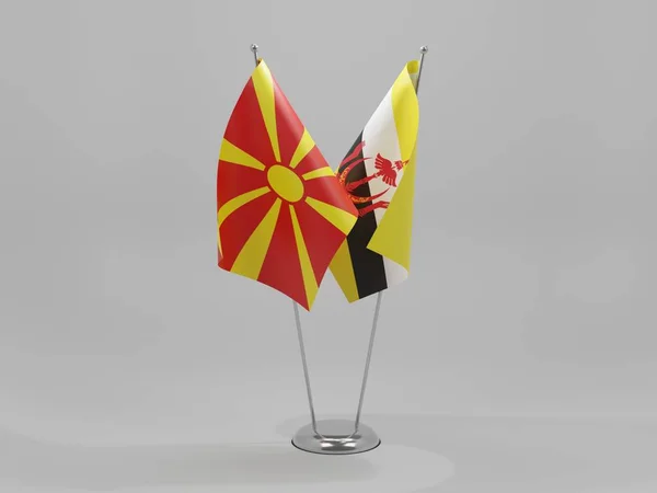 Brunei Banderas Cooperación Macedonia Fondo Blanco Render —  Fotos de Stock