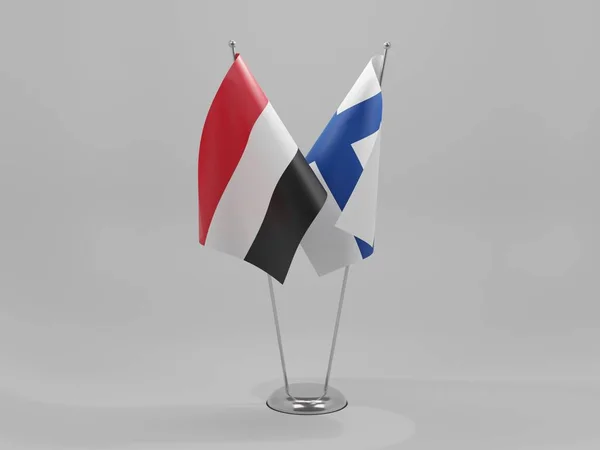 フィンランド イエメン協力旗 白背景 3Dレンダリング — ストック写真