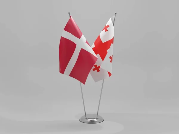 Georgien Dänemark Kooperationsflaggen Weißer Hintergrund Render — Stockfoto