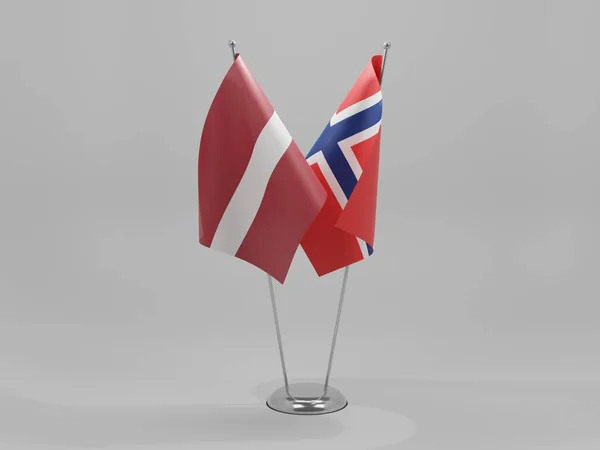Flagi Współpracy Norwegia Łotwa Białe Tło Render — Zdjęcie stockowe