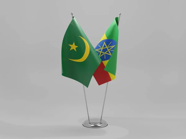 Äthiopien Mauretanien Kooperationsflaggen Weißer Hintergrund Render — Stockfoto