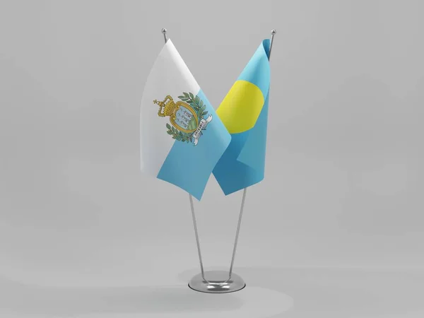 Palau San Marino Cooperation Flags White Background Render — стокове фото