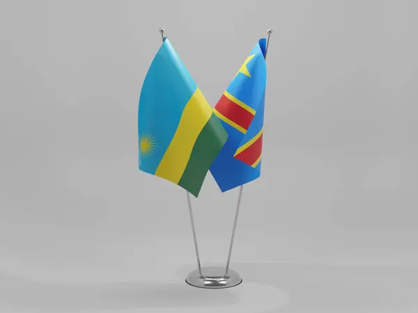 Λαϊκή Δημοκρατία Του Κονγκό Σημαίες Συνεργασίας Ρουάντα Λευκό Φόντο Render — Φωτογραφία Αρχείου