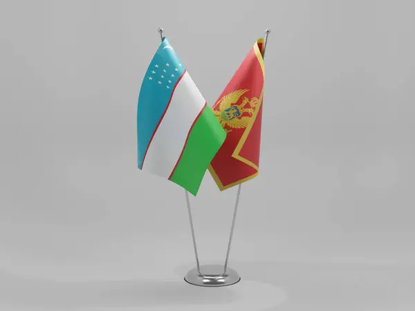 Karadağ Özbekistan Şbirliği Bayrakları Beyaz Arkaplan Render — Stok fotoğraf