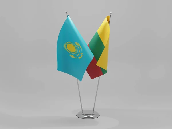 立陶宛 哈萨克斯坦合作旗 白色背景 3D渲染 — 图库照片