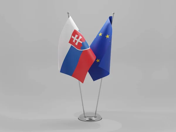 Flagi Współpracy Unia Europejska Słowacja Białe Tło Render — Zdjęcie stockowe