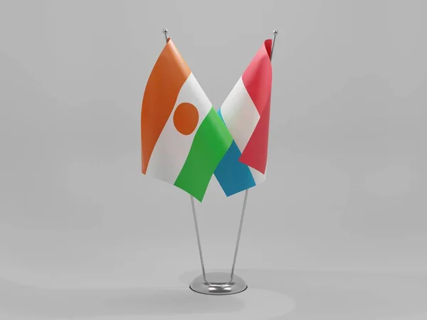 Λουξεμβούργο Σημαίες Συνεργασίας Του Νίγηρα Λευκό Φόντο Render — Φωτογραφία Αρχείου