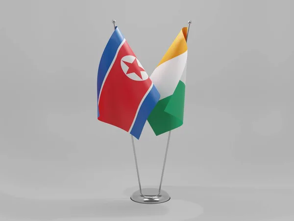Costa Marfim Bandeiras Cooperação Coreia Norte Fundo Branco Render — Fotografia de Stock