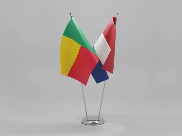 Nederland Benin Samenwerking Vlaggen Witte Achtergrond Render — Stockfoto