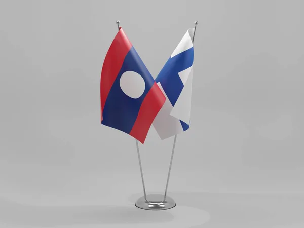 Finlandia Banderas Cooperación Laos Fondo Blanco Render — Foto de Stock