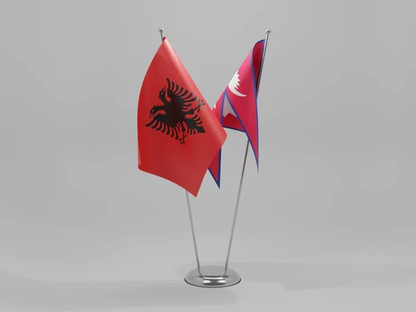 尼泊尔 阿尔巴尼亚合作旗帜 白色背景 3D渲染 — 图库照片