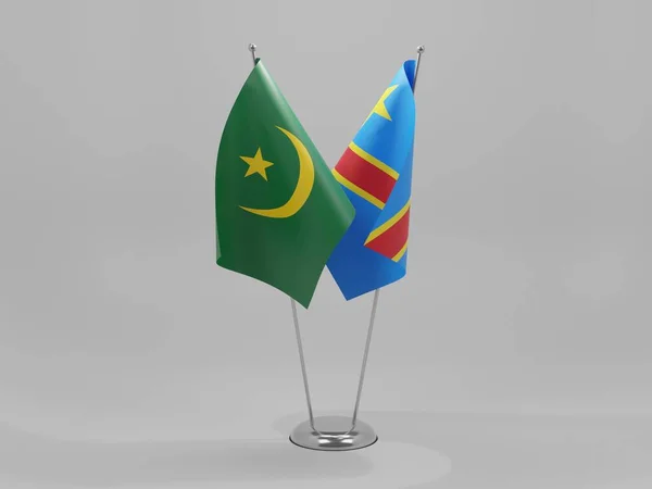 República Democrática Del Congo Mauritania Banderas Cooperación Fondo Blanco Render — Foto de Stock