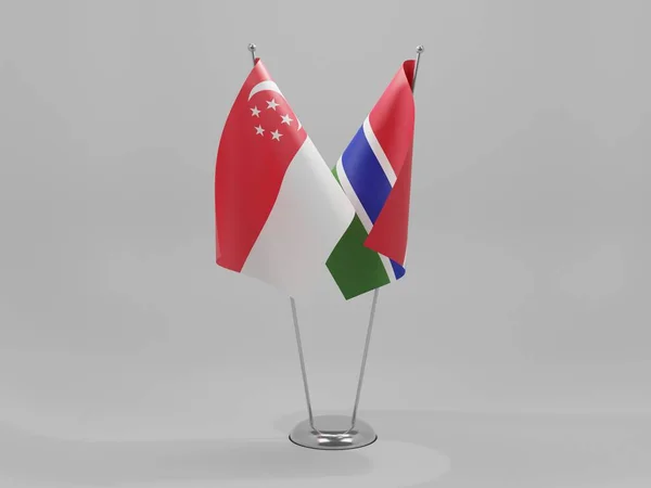 Gambia Banderas Cooperación Singapur Fondo Blanco Render — Foto de Stock