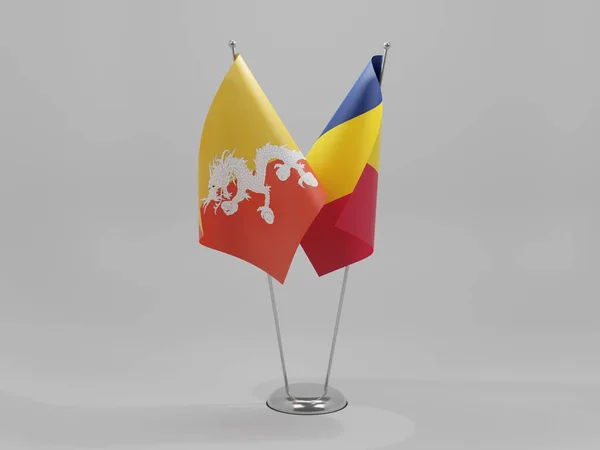 Czad Bhutan Flagi Współpracy Białe Tło Render — Zdjęcie stockowe