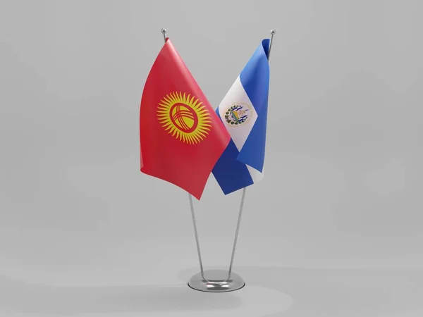 Salvador Samenwerking Kirgizië Vlaggen Witte Achtergrond Render — Stockfoto