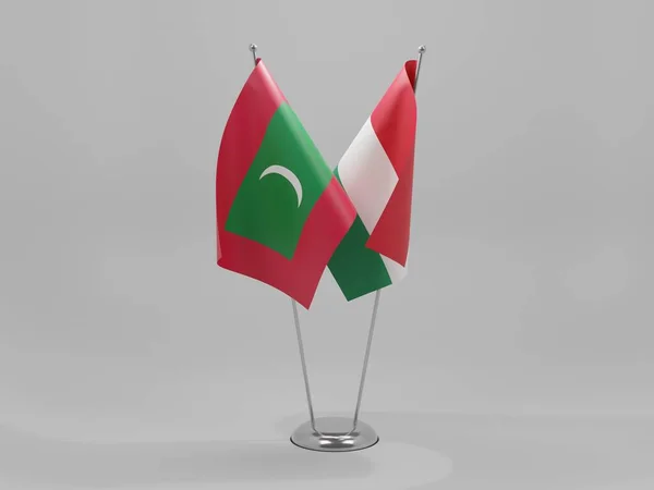 Hungría Maldivas Banderas Cooperación Fondo Blanco Render — Foto de Stock