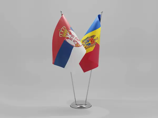 摩尔多瓦 塞尔维亚合作旗帜 白色背景 3D渲染 — 图库照片