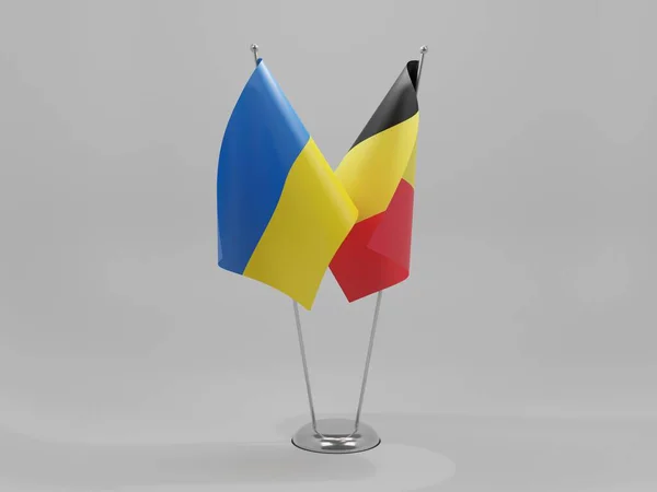 Belgium Ukrajna Együttműködési Zászlók Fehér Háttér Render — Stock Fotó