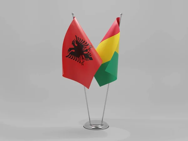 Banderas Cooperación Entre Guinea Albania Fondo Blanco Render — Foto de Stock