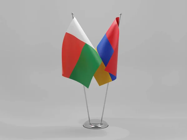 Armenia Madagascar Banderas Cooperación Fondo Blanco Render —  Fotos de Stock