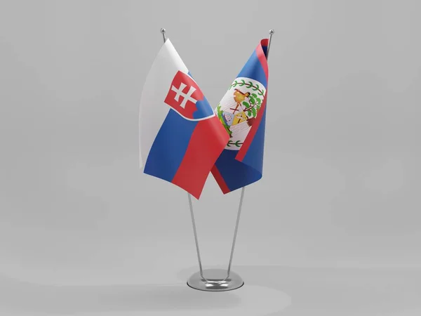Belize Bandeiras Cooperação Eslováquia Fundo Branco Render — Fotografia de Stock