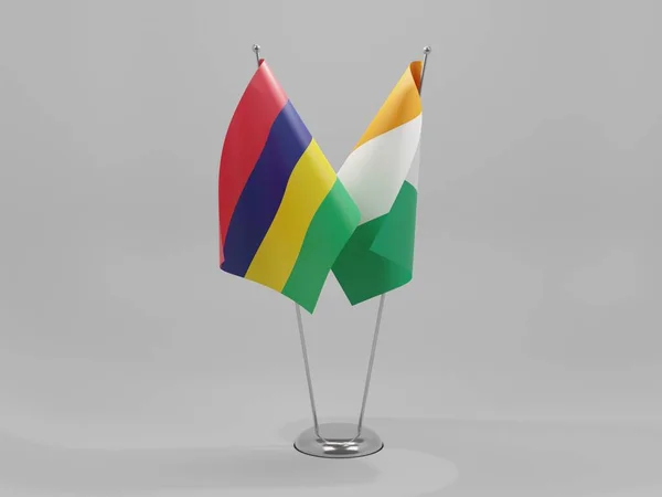 Costa Marfim Bandeiras Cooperação Maurícia Fundo Branco Render — Fotografia de Stock