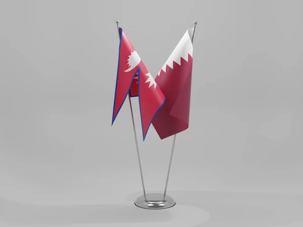 Qatar Banderas Cooperación Nepal Fondo Blanco Render — Foto de Stock
