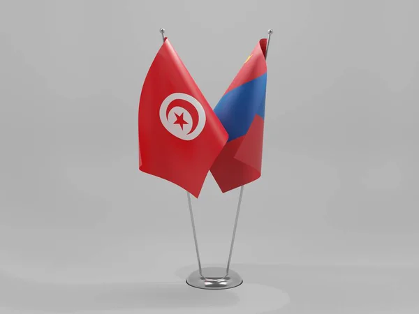 Mongolie Tunisie Drapeaux Coopération Fond Blanc Render — Photo