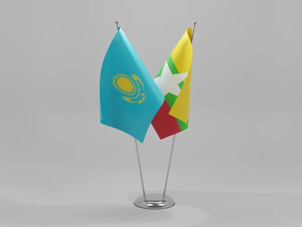 Mianmar Bandeiras Cooperação Cazaquistão Fundo Branco Render — Fotografia de Stock