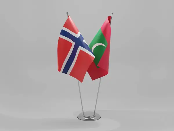 Μαλδίβες Σημαίες Συνεργασίας Νορβηγίας Λευκό Φόντο Render — Φωτογραφία Αρχείου