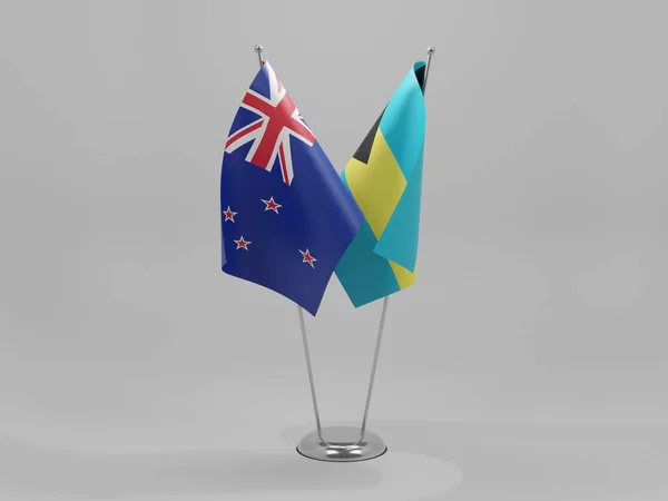 Μπαχάμες Σημαίες Συνεργασίας Νέας Ζηλανδίας Λευκό Φόντο Render — Φωτογραφία Αρχείου