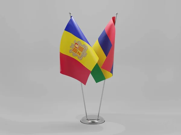 Mauritius Andorra Samenwerking Vlaggen Witte Achtergrond Render — Stockfoto