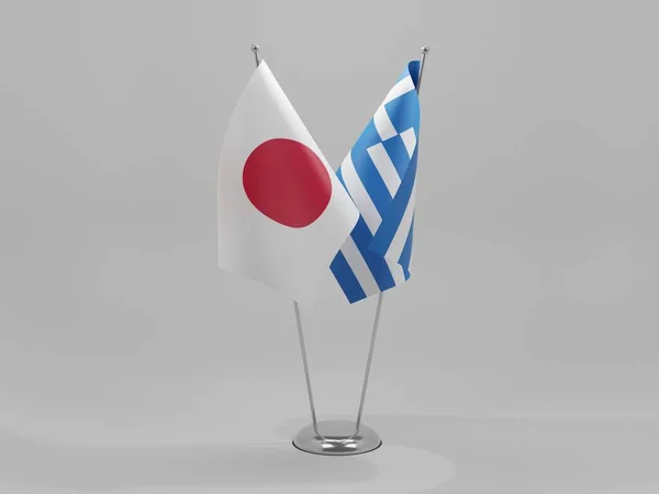 Grecia Banderas Cooperación Japón Fondo Blanco Render —  Fotos de Stock