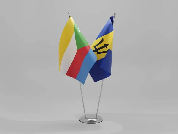 Barbados Banderas Cooperación Las Comoras Fondo Blanco Render —  Fotos de Stock
