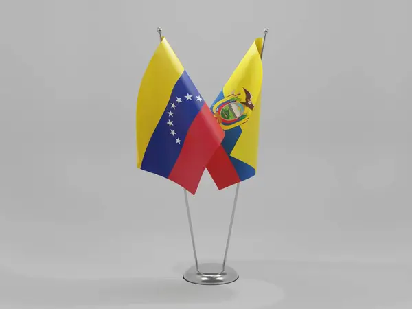 Ecuador Venezuela Flaggor För Samarbete Vit Bakgrund Render — Stockfoto