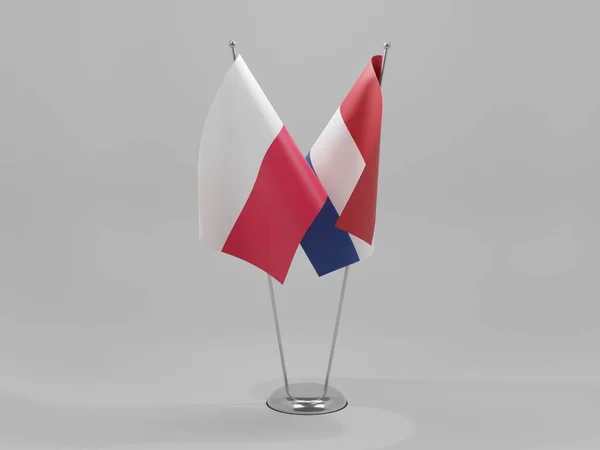 Países Bajos Polonia Banderas Cooperación Fondo Blanco Render — Foto de Stock