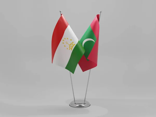 Μαλδίβες Σημαίες Συνεργασίας Τατζικιστάν Λευκό Φόντο Render — Φωτογραφία Αρχείου